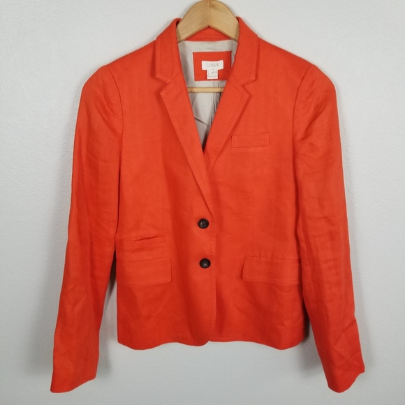 J. Crew Factory Schoolboy Linen Blazer in Red Orange Size 4 - Picture 3 of 11